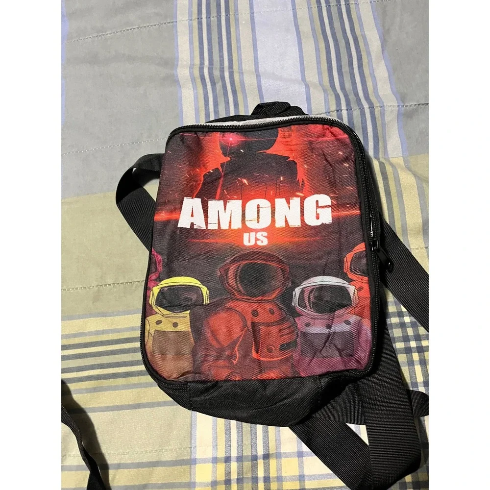 Among‎ Us Backpack and Insulated Lunch Bag Set Black Red Gamer Kids School Bag